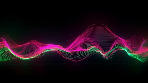 Pink and green waves on a black background