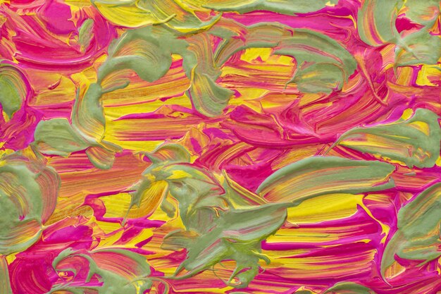 Pittura acrilica mista rosa, verde, gialla, fondo pastello delicato astratto. contesto strutturato luminoso artistico. linee dinamiche, tratti strutturati. progettazione di biglietti di auguri. il concetto di estate.