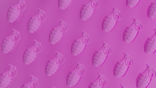 Pink grenades pattern on pink background 3d rendered illustration