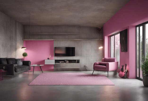 Foto stile interno di casa in cemento rosa e grigio