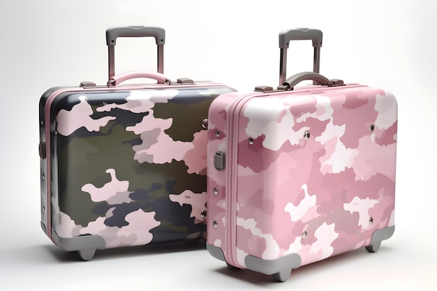 Photo a pink and grey suitcase with a pink camouflage design on the front