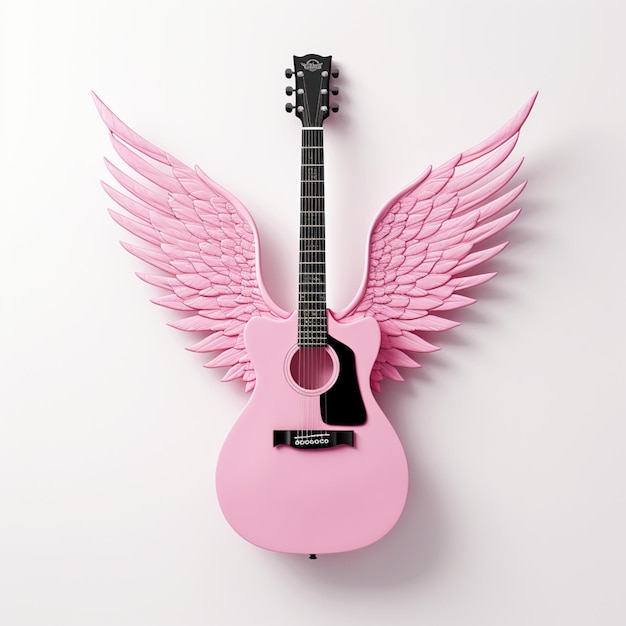 pink guitar with wings on a white background generative ai