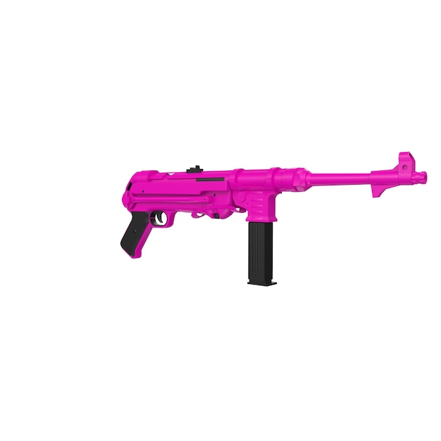 A pink gun with a black handle and a black handle.