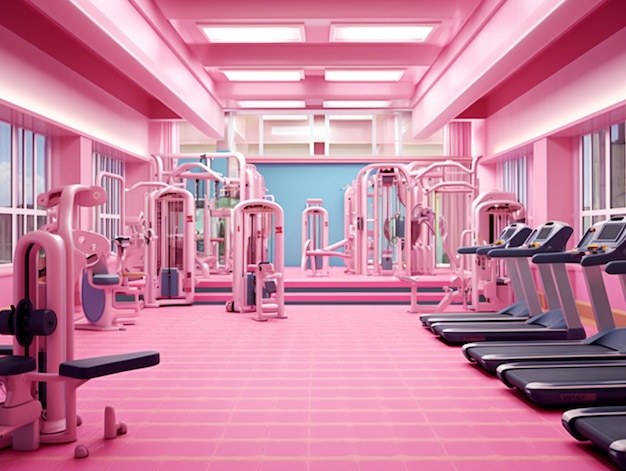 Premium Photo  A pink gym with a blue wall and a pink wall