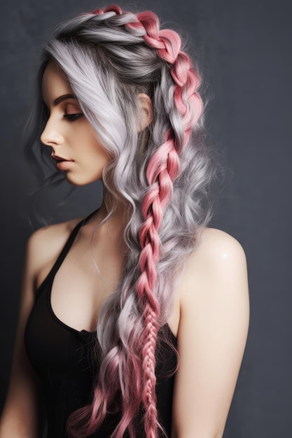 Розовые волосы с косой