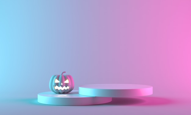 Zucca di halloween rosa per la celebrazione dell'evento di halloween di lusso. concetto di stile minimale del modello. rendering 3d