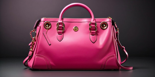 Розовая кожаная сумочка на черном фоне