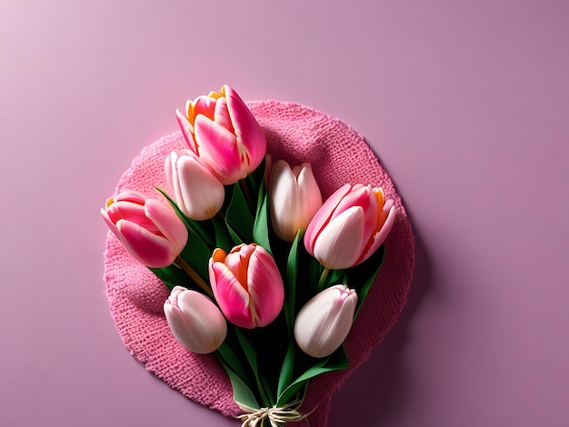 A pink hat with pink and white tulips on it