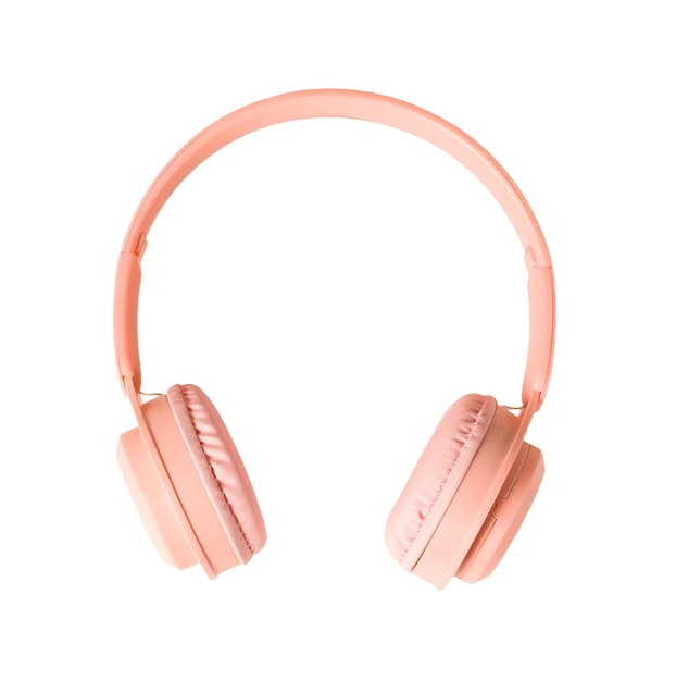 Pink headphones or earphone wireless computer isolated on a blank background