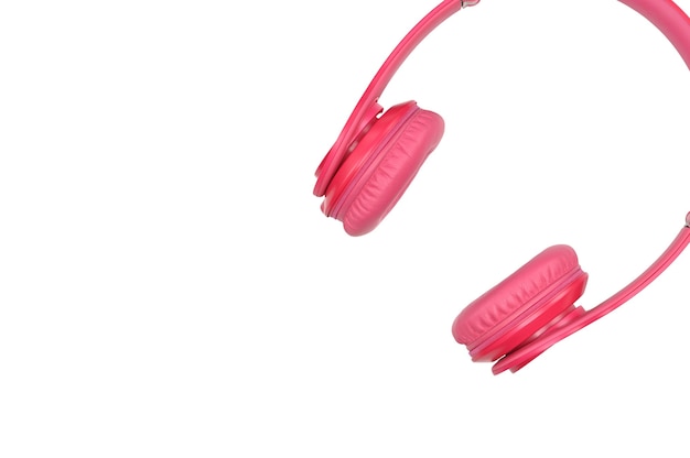 Pink headphones for listening to sound and music isolated