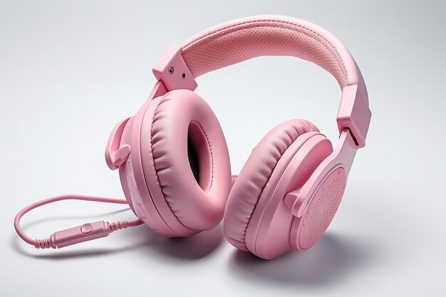 Розовые наушники на белом фоне Музыкальная концепция 3d-рендеринга