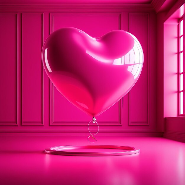 Pink heart balloon levitated floating in pink room love surprise valentine gift