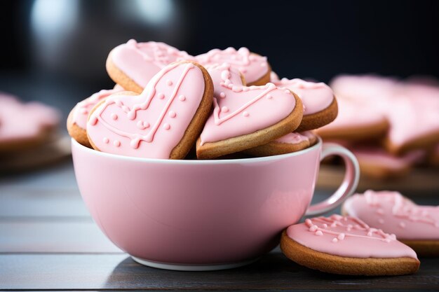 Печенье с розовым сердцем готово к подаче Профессиональная рекламная фотография еды