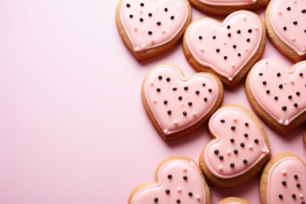 Foto i biscotti a cuore rosa sono pronti per essere serviti fotografia alimentare pubblicitaria professionale