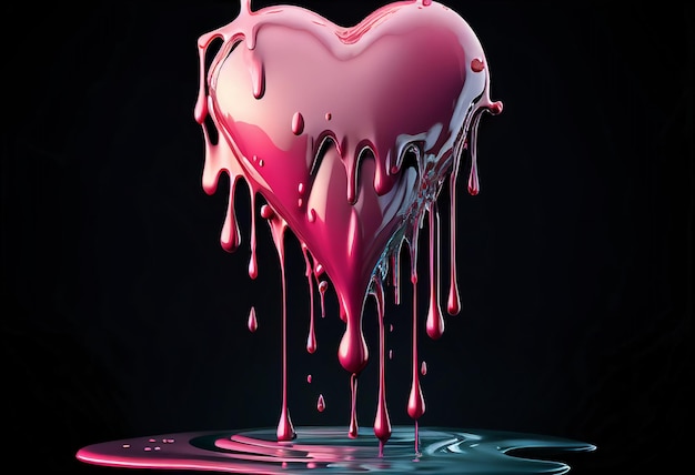 Photo pink heart dripping down illustration ai generative