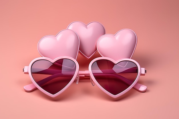 Photo pink heart glasses with pink background pink color pink fantasy world ai generated