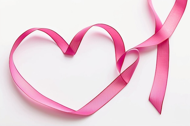 Photo pink heart ribbon on white background