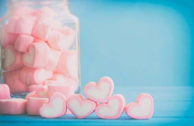 Pink heart shape marshmallow for love theme and Valentine background