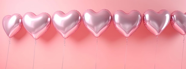 pink heart shaped balloons on a pink background