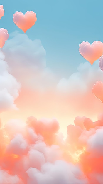 pink heart shaped balloons in the sky