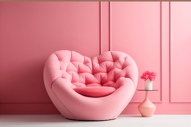 Pink heart shaped chair in a living room