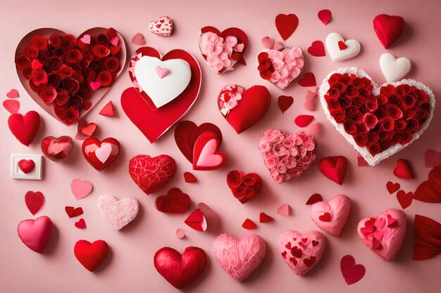розовое сердцеобразное изображение красных сердец и белое сердцеобразное ящик с белым сердцем в форме ящика с белыми цветами в форме сердца