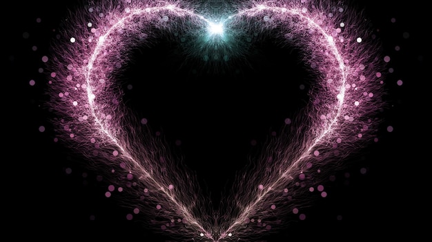 Pink heart shaped fiber particles in bokeh lights