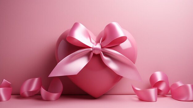 사진 분홍색 배경에 활을 가진 분홍색 심장 모양의 선물 상자 3d 렌더링 인공지능을 생성합니다.