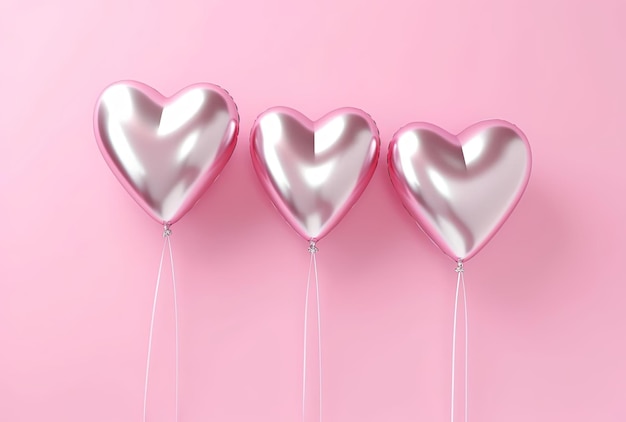 Pink heart shaped helium balloons on pink background