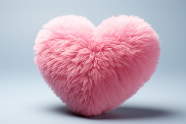Фото Розовая подушка в форме сердца сидит на столе