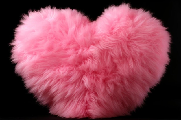 a pink heart shaped pillow with a black background