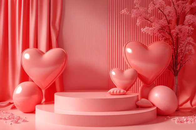 a pink heart shaped table with hearts on it