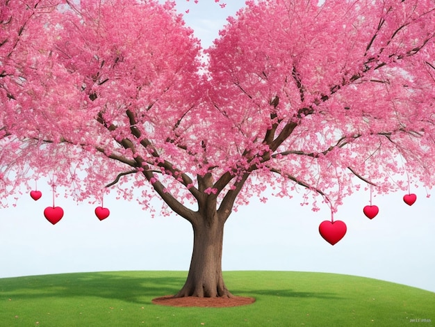 Foto concept di albero a forma di cuore rosa per il giorno di san valentino