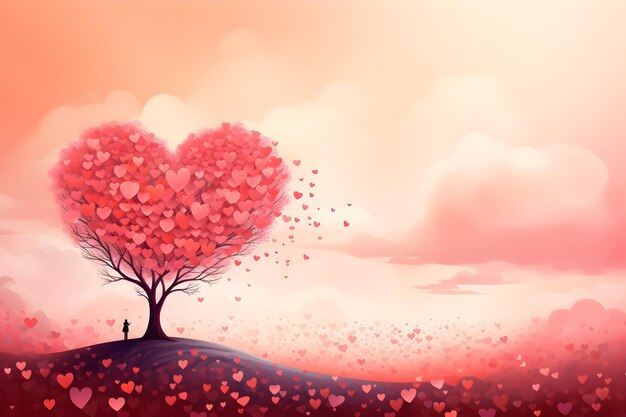 Foto albero rosa del cuore dell'amore sfondo carta di san valentino ai generativa