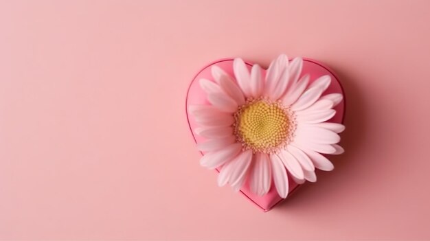 Premium AI Image | A pink heart with a daisy on it on a pink background.