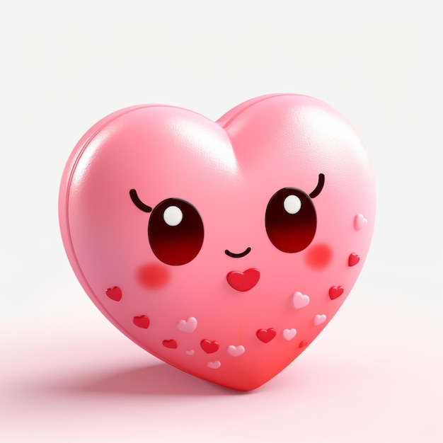 A pink heart with a face and eyes on it