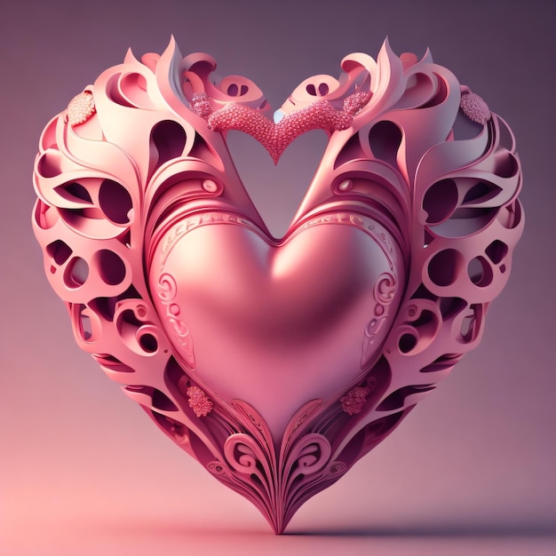 A pink heart with a floral design on it