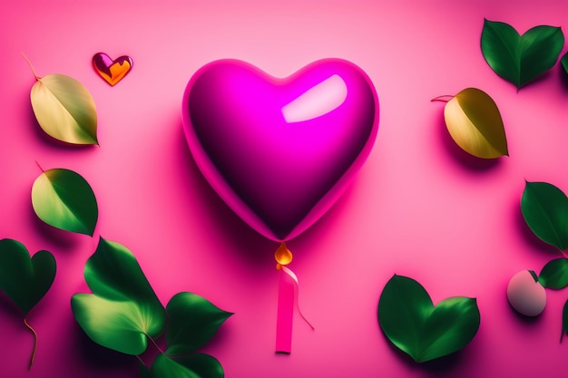A pink heart with a gold heart on it and a gold heart on the left.