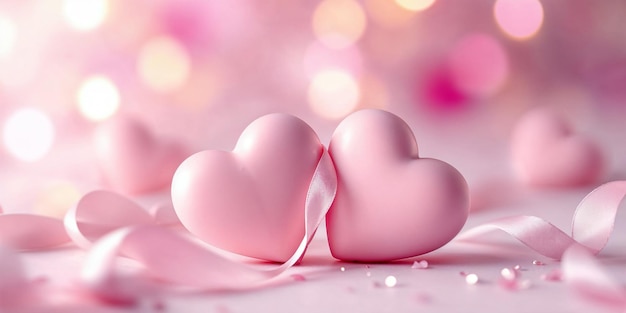 pink heart with ribbon surrounded by shiny background for love and romance