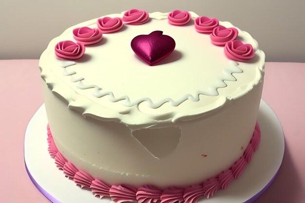 Photo pink hearted cake for valentine or birthday