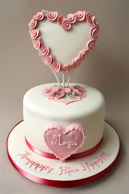 Photo pink hearted cake for valentine or birthday