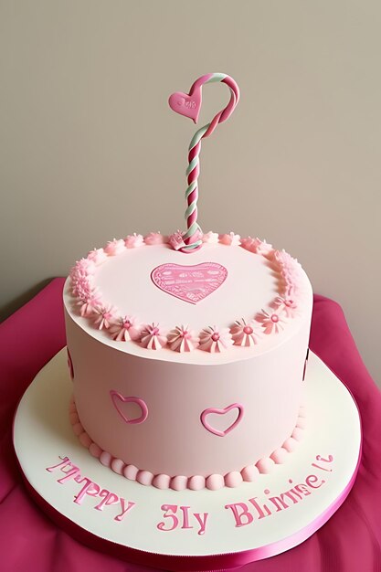 Photo pink hearted cake for valentine or birthday