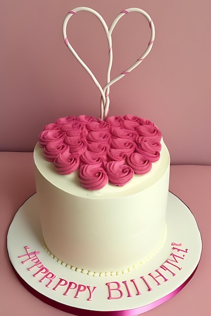 Photo pink hearted cake for valentine or birthday