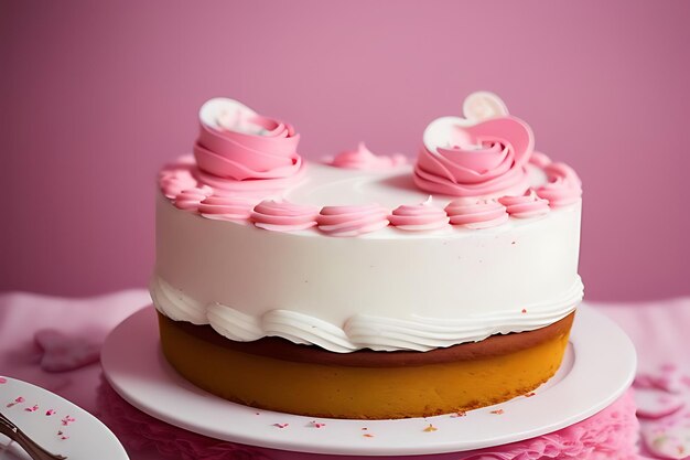 Photo pink hearted cake for valentine or birthday