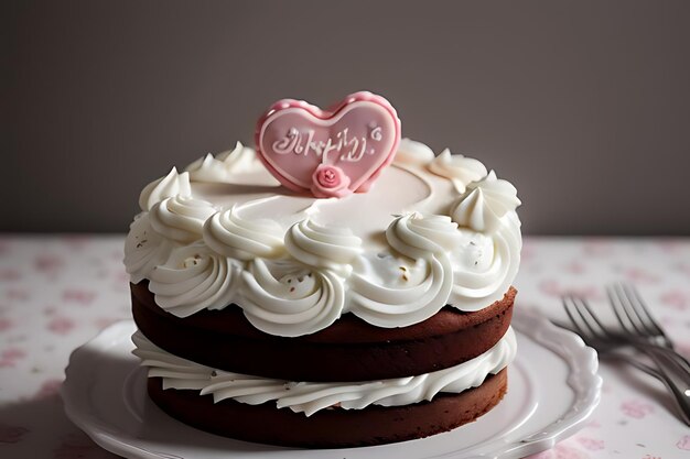 Photo pink hearted cake for valentine or birthday