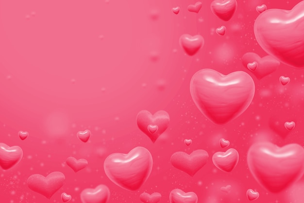 Pink hearts abstract background for valentines day. Copy space for text. 3D illustration