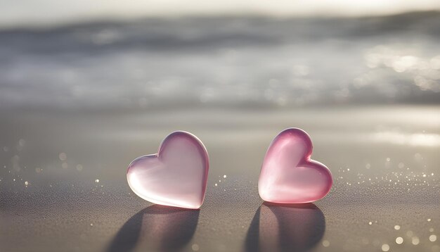 Photo pink hearts on the beach