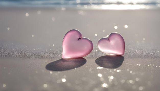 pink hearts on the beach