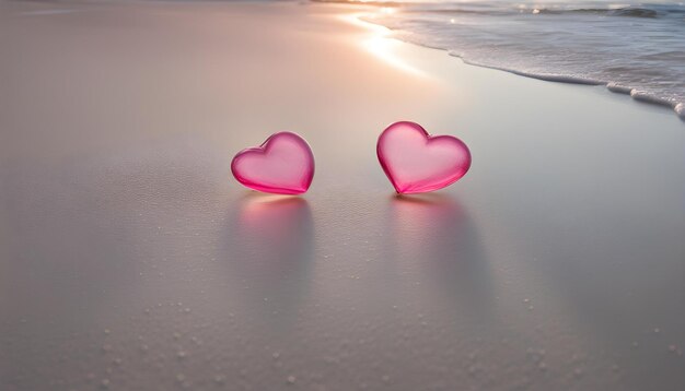 Photo pink hearts on the beach