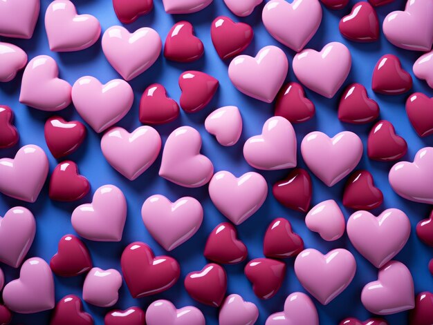 pink hearts on a blue background photorealistic ultra sharp